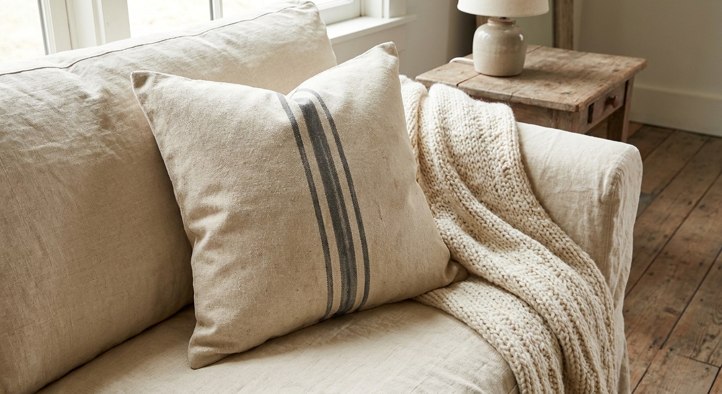 Faux Grain Sack Throw Pillows from Drop Cloth