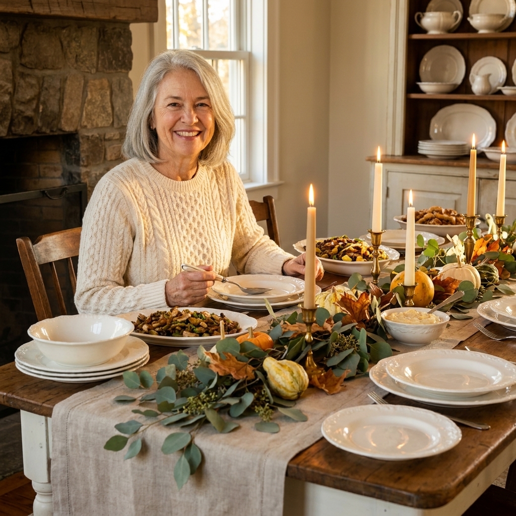 Rustic Thanksgiving Tablescape with Vintage Ironstone